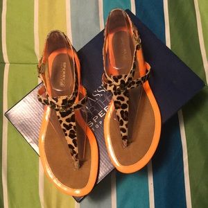 Orange Leopard Print Sperry Top-Sider Sandals NWT.